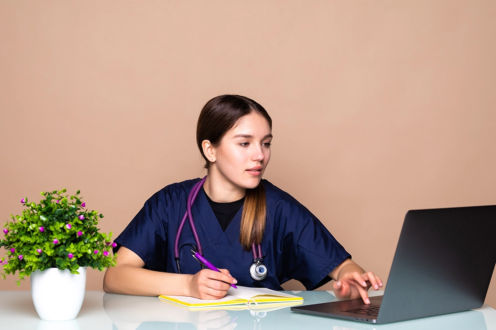 healthcare worker in scrubs
